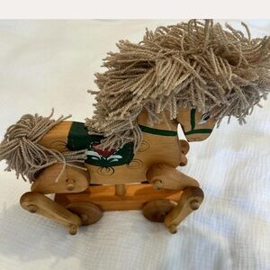 Wooden push Toy Horse with Yarn Mane